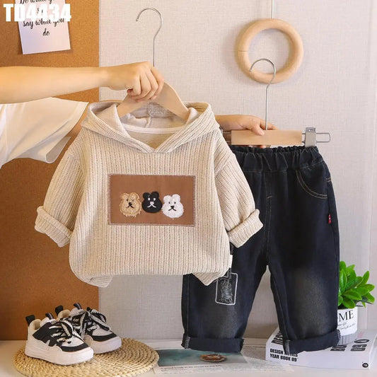 Boys Beige Hoodie & Black Jeans 2 Pcs Set Munchkin Studio