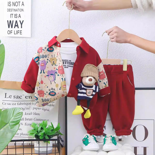 Premium Red Jacket & Jogger 3 Pcs Set For Kids Munchkin Studio
