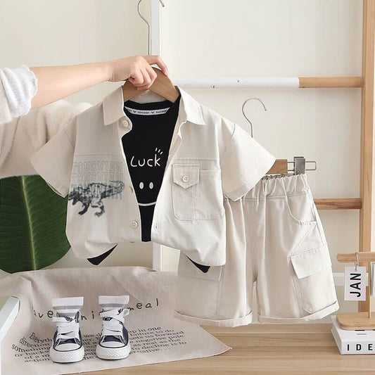 Summer Half Sleeve Shirt, T-Shirt & Cargo Shorts 3 Pcs Set