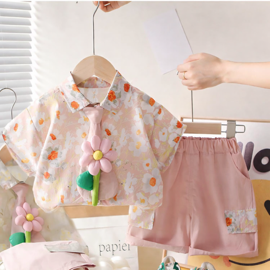 Girls Floral Charm Shirt & Blush Shorts Co-Ord Set Munchkin Studio