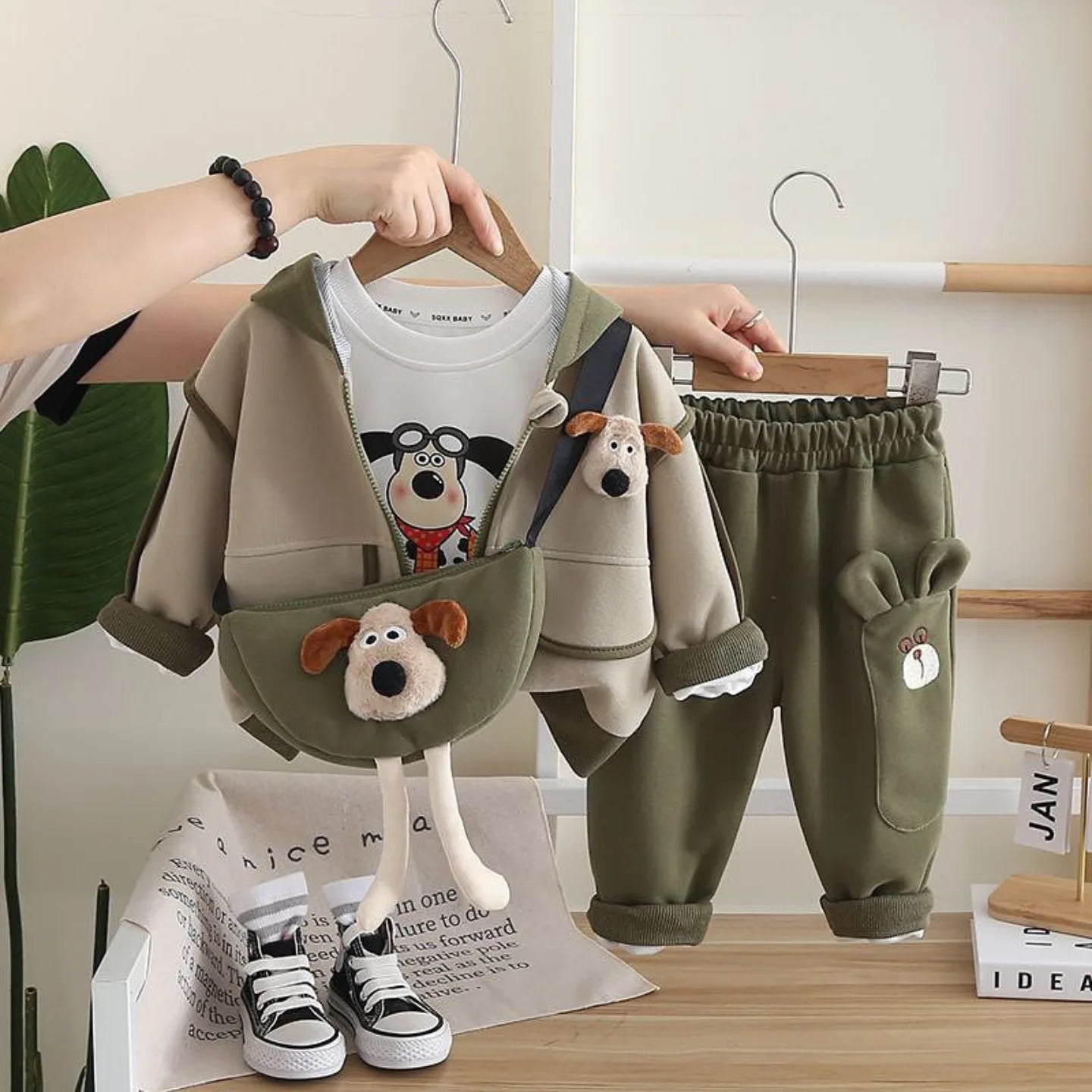 Boys Cartoon Dog Outfit with Crossbody Bag 3 Pcs Set Munchkin Studio