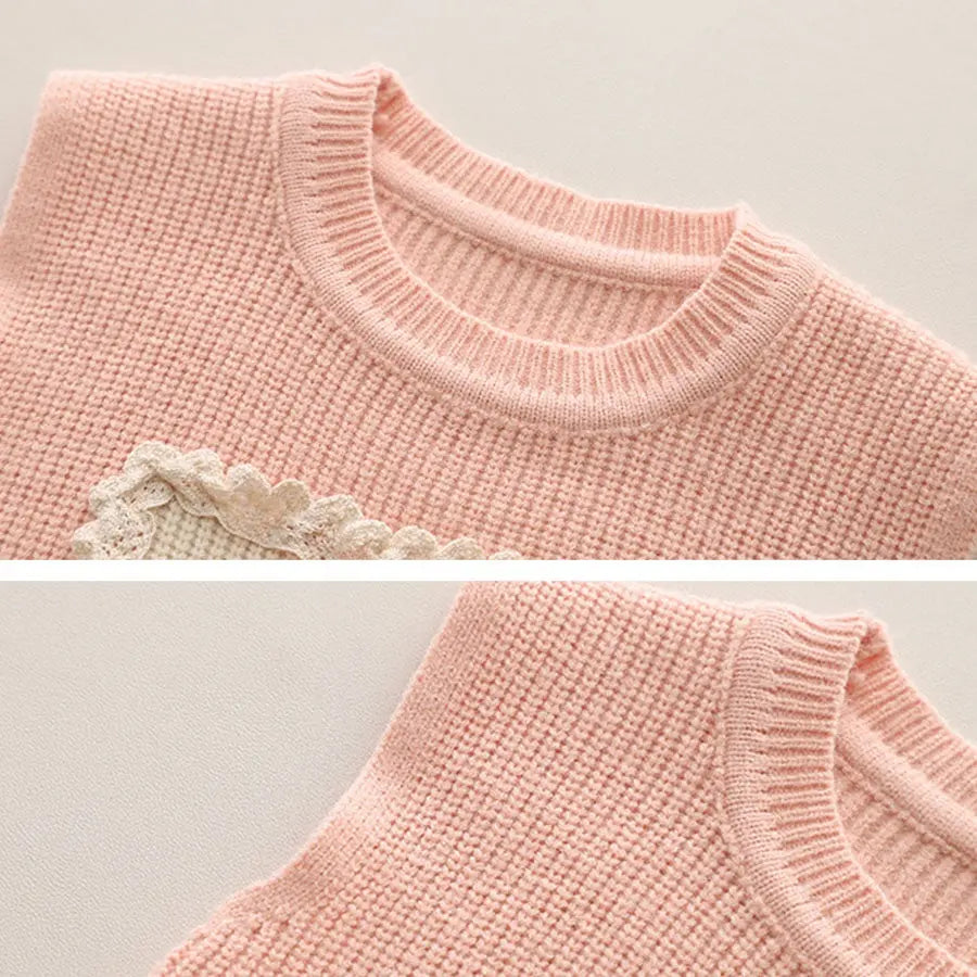 Girls Peach Tulip Knit & Denim 3 Pcs Set Munchkin Studio