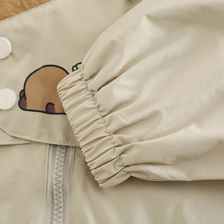 Boys Beige Capybara Printed Hooded Jacket With Joggers Set Munchkin Studio