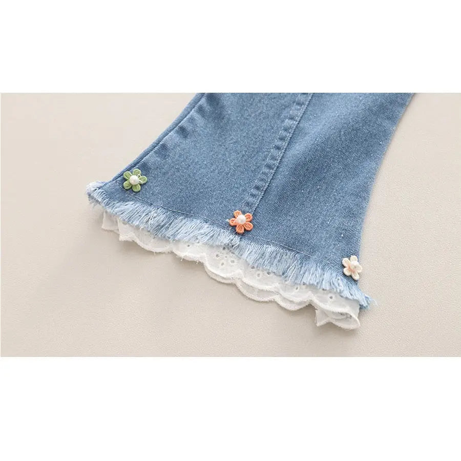 Girls Peach Tulip Knit & Denim 3 Pcs Set Munchkin Studio