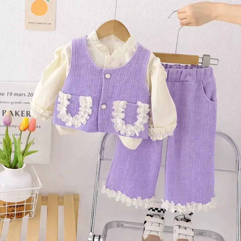 Girls Lavender Waistcoat Top & Pants 3 Pcs Set Munchkin Studio