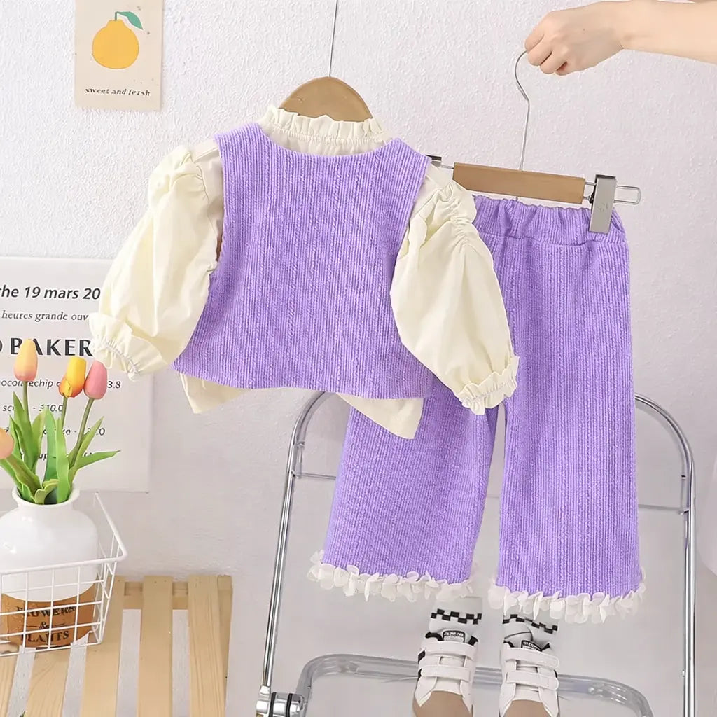 Girls Lavender Waistcoat Top & Pants 3 Pcs Set Munchkin Studio