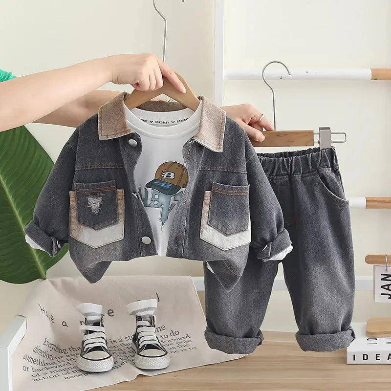 Boys Denim Jacket With T-Shirt & Jeans 3 Pcs Set Munchkin Studio
